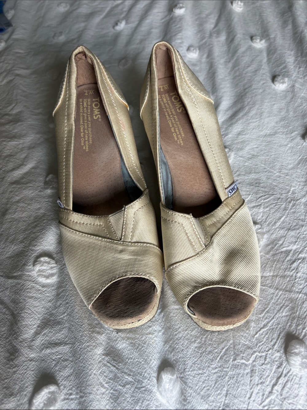 TOMS Wedding Women's Cream satin Peep-Toe Espadrille Wedges